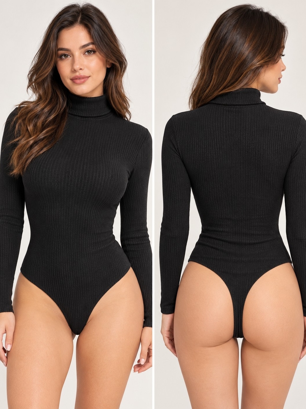 iris Black Ribbed Turtleneck Bodysuit
